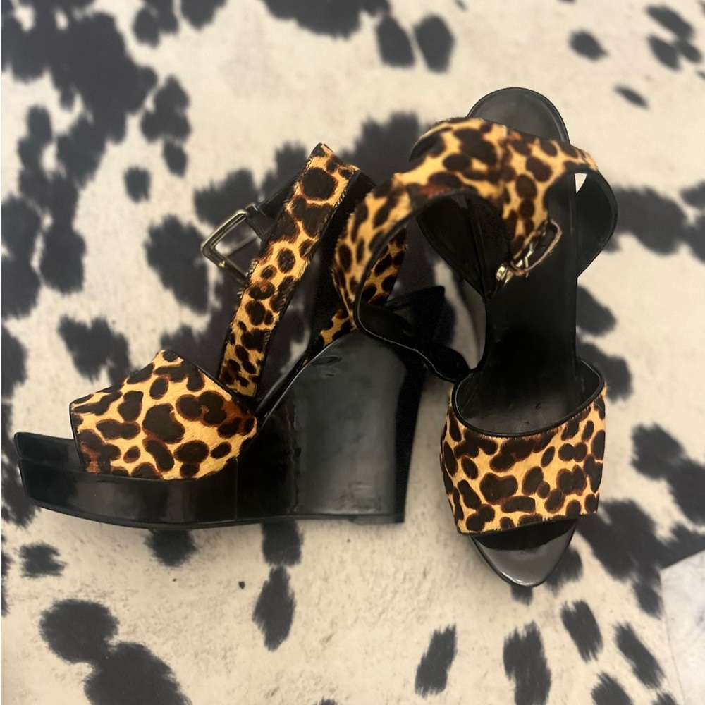 Nine West Leopard print Brown and Black Wedge Shoes